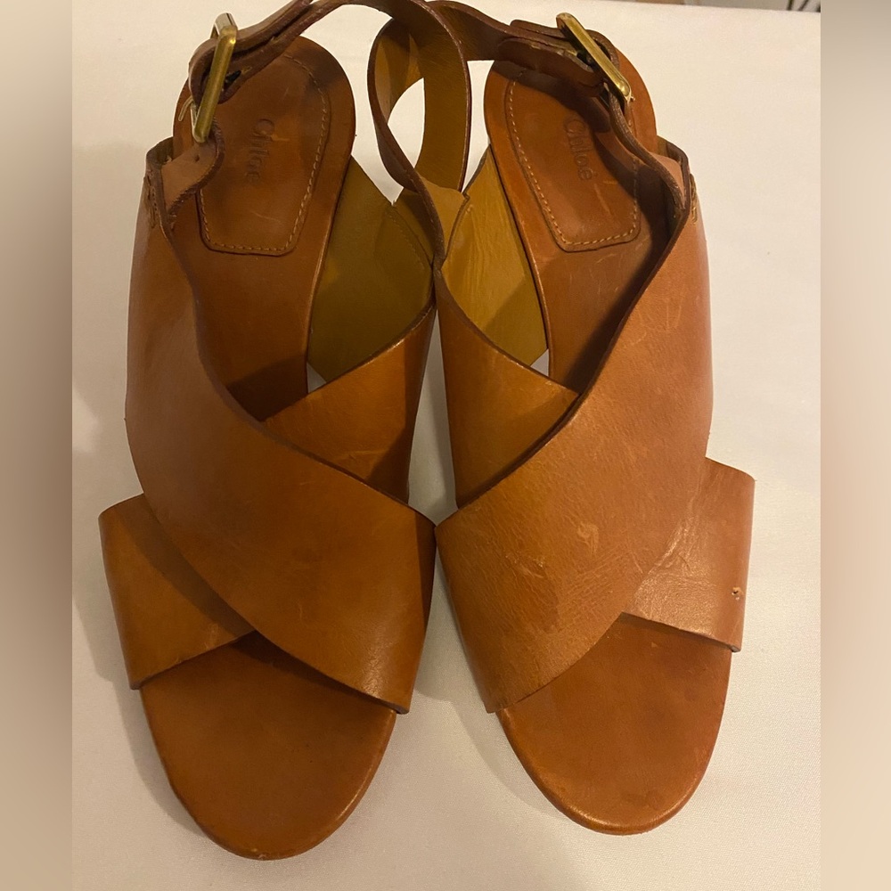 Chloe Brown Leather Strappy Sandals 36.5 (6) Used